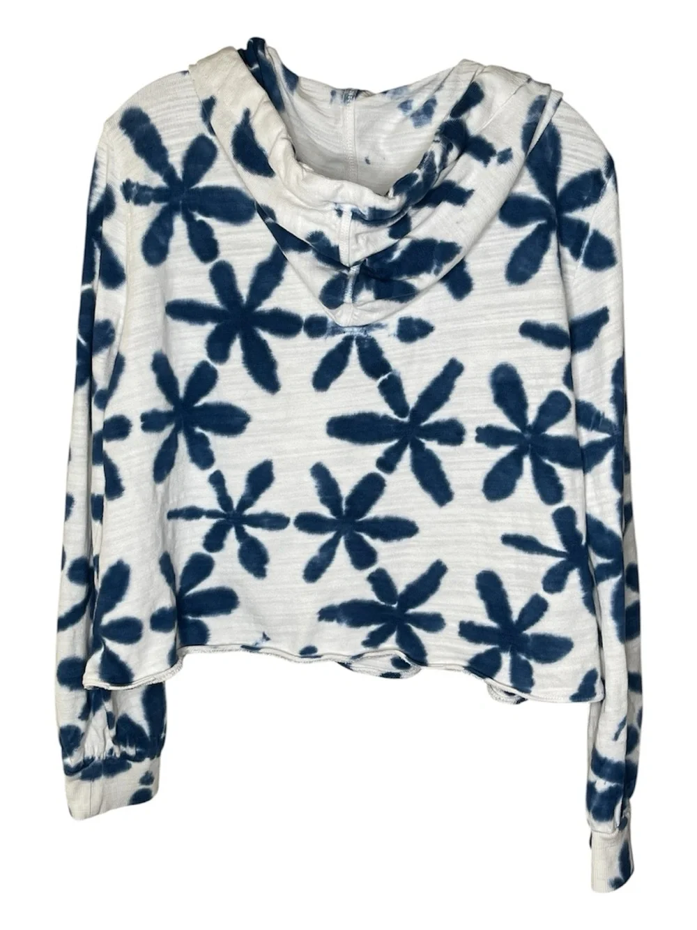 LOFT White & Navy Floral Tie-Dye Hoodie Top Sz M